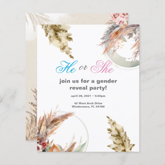 Pampas Grass Round Lijst onthult partijuitnodiging (Voorkant / Achterkant)