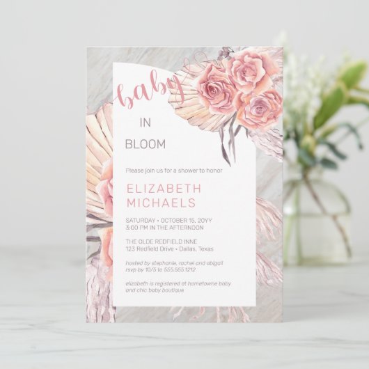 Pampas Grass |Roze Baby in Bloom Girl Shower Kaart (Staand voorkant)