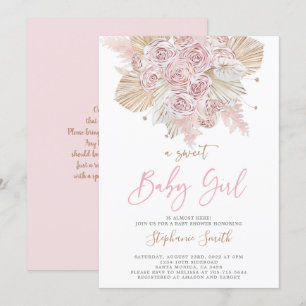 Pampas Grass Roze Baby shower meisje Kaart
