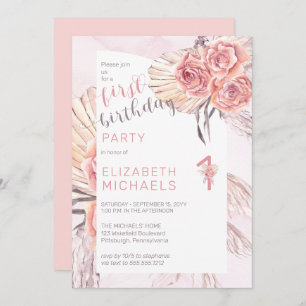 Pampas Grass Roze bloei 1e verjaardag Kaart