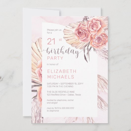 Pampas Grass |Roze bloei 21e verjaardag Kaart (Voorkant)