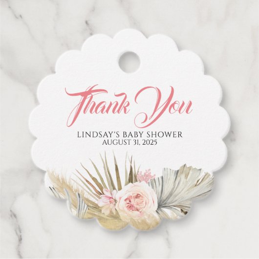 Pampas Grass Roze Bloemen Baby shower Dank u Bedankjes Labels (Voorkant)
