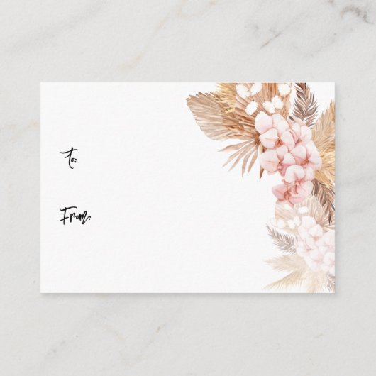 Pampas Grass Roze Bloemen Bruids Display Douche Informatiekaartje (Achterkant)