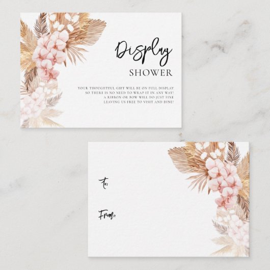 Pampas Grass Roze Bloemen Bruids Display Douche Informatiekaartje (Voorkant / Achterkant)