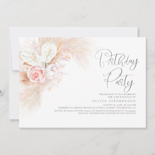 Pampas Grass Roze Bloemen Elke Leeftijd Verjaardag Kaart (Voorkant)