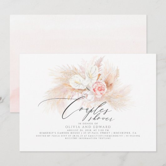 Pampas Grass Roze Bloemen Exotische Koppels Douche Kaart (Voorkant / Achterkant)