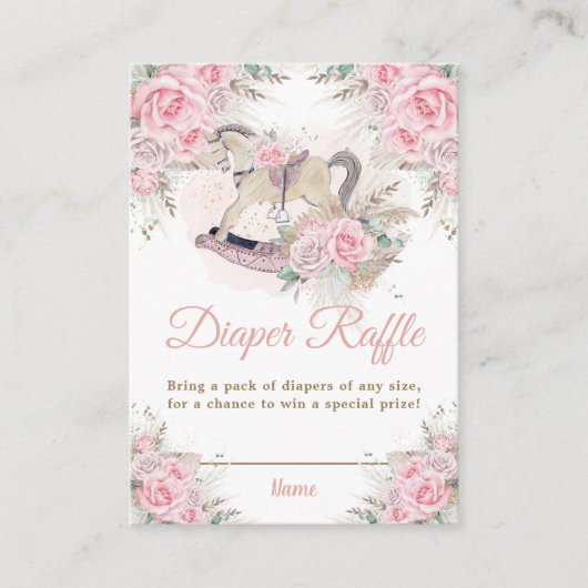 Pampas Grass Roze Bloemen Rocking Horse Luier Informatiekaartje (Voorkant)