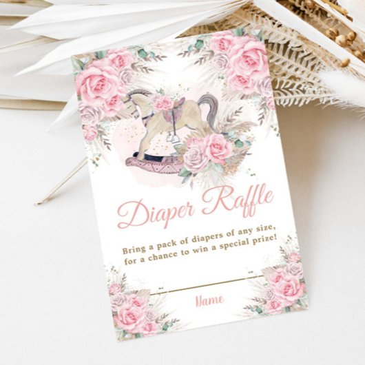 Pampas Grass Roze Bloemen Rocking Horse Luier Informatiekaartje