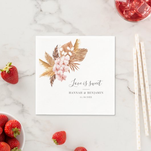 Pampas Grass Roze Bloemen Script Trouwpapier Servet (Insitu)