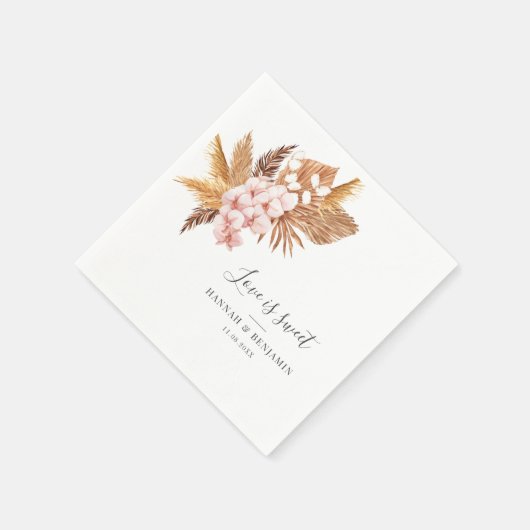 Pampas Grass Roze Bloemen Script Trouwpapier Servet (Hoek)