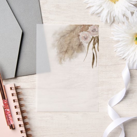Pampas Grass Roze Bloemen Waterverf Vellum Uitnodigingen (Huwelijk)