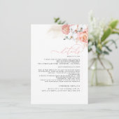 Pampas Grass Roze Blush Bruiloft Details Informatiekaartje (Staand voorkant)