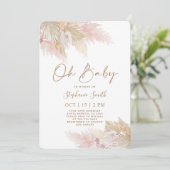 Pampas Grass Roze Boho Chic Baby shower Meisje Kaart (Staand voorkant)