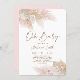 Pampas Grass Roze Boho Chic Baby shower Meisje Kaart