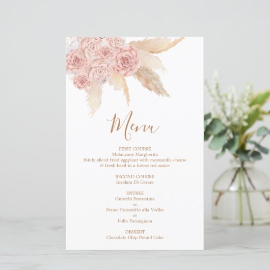 Pampas Grass roze Boho Chic-menukaart (Staand voorkant)