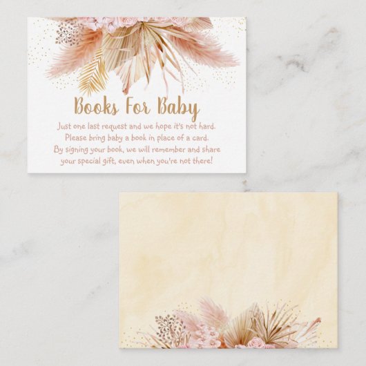 Pampas Grass Roze Goud Bloemen Baby Boekaanvraag Informatiekaartje (Voorkant / Achterkant)