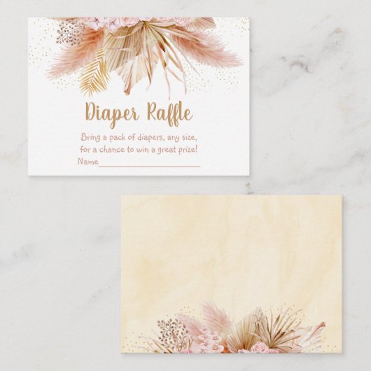 Pampas Grass Roze Goud Bloemen Baby Luier Raffle Informatiekaartje (Voorkant / Achterkant)
