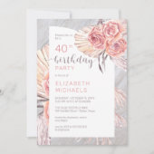 Pampas Grass |Roze Rose Blooms 40e verjaardag Kaart (Voorkant)