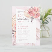 Pampas Grass |Roze Rose Blooms 50e verjaardag Kaart (Staand voorkant)