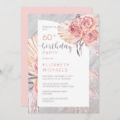Pampas Grass |Roze Rose Blooms 60e verjaardag Kaart (Voorkant / Achterkant)