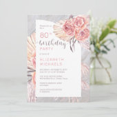 Pampas Grass |Roze Rose Blooms 80e verjaardag Kaart (Staand voorkant)