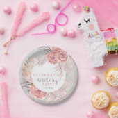 Pampas Grass |Roze Rose Blooms Birthday Party Pap Papieren Bordje (Feest)