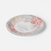 Pampas Grass |Roze Rose Blooms Birthday Party Pap Papieren Bordje (Gekanteld)
