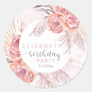 Pampas Grass  Roze Rose Blooms Birthday Party Ronde Sticker