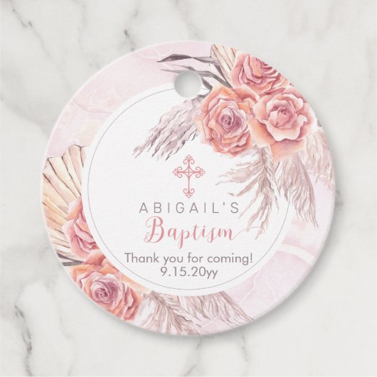 Pampas Grass |Roze Rose Blooms Girl Baptisme Bedankjes Labels (Voorkant)