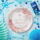 Pampas Grass |Roze Rose Blooms Girl Baptisme Papieren Bordje (Feest)