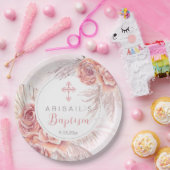 Pampas Grass |Roze Rose Blooms Girl Baptisme Papieren Bordje (Feest)
