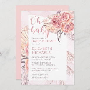 Pampas Grass  Roze Rose Blooms Girl Oh Baby shower Kaart