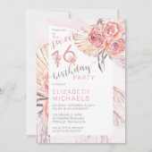 Pampas Grass |Roze Rose Blooms Sweet 16 Party Kaart (Voorkant)
