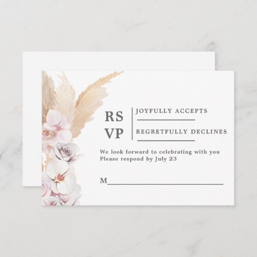 Pampas Grass RSVP bruiloft insert kaart (Voorkant / Achterkant)