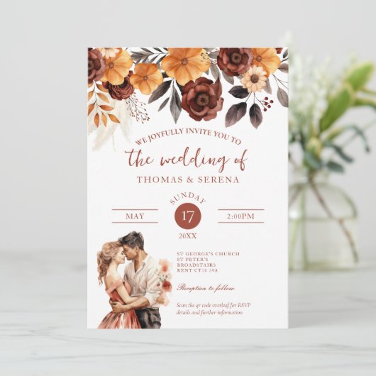 Pampas Grass Rust Herfst QR Code Alles In Een Brui Kaart (Staand voorkant)