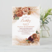 Pampas Grass Rust Terracotta Herfst Birthday Party Kaart (Staand voorkant)