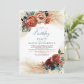 Pampas Grass Rust Terracotta Herfst Birthday Party Kaart (Staand voorkant)