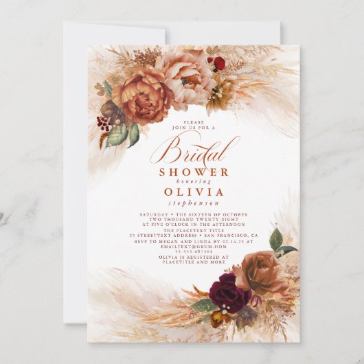 Pampas Grass Rust Terracotta Vrijgezellenfeest Kaart (Voorkant)