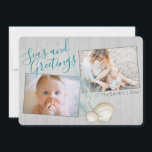 Pampas Grass Rustic Beach Holiday Foto Feestdagenkaart<br><div class="desc">Soft Pampas gras en seizoenshells,  bijtende strandvakantiekaart met ruimte voor twee favoriete familiefoto's. De zeeen en de groettekst en de doopvonten kunnen worden veranderd zoals aangewezen.</div>