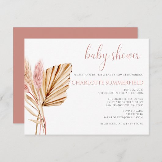 Pampas Grass Rustic Boho Floral Baby shower Kaart (Voorkant / Achterkant)