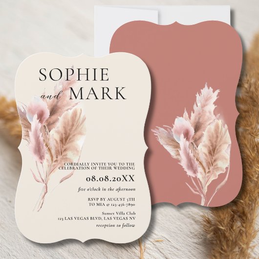 Pampas Grass Rustic Boho Mauve Pink Kaart