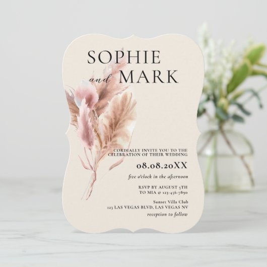 Pampas Grass Rustic Boho Mauve Pink Kaart (Staand voorkant)