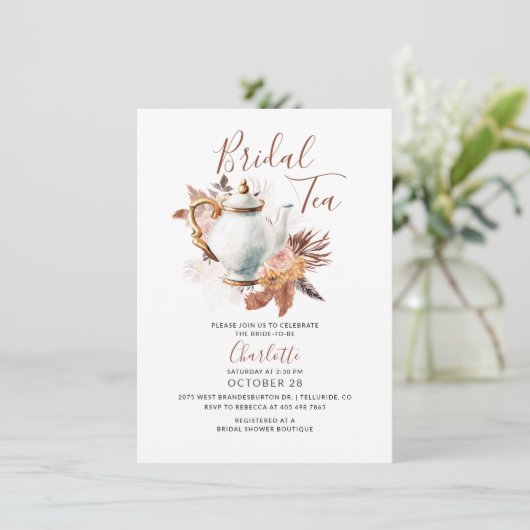 Pampas Grass Rustic Terracotta Bridal Tea Kaart (Staand voorkant)