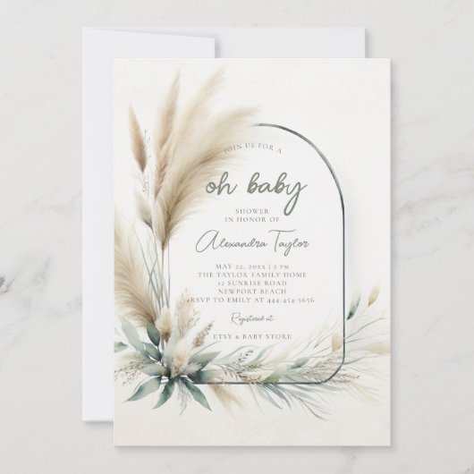 Pampas Grass Sage Green Arch Neutraal Baby shower Kaart (Voorkant)