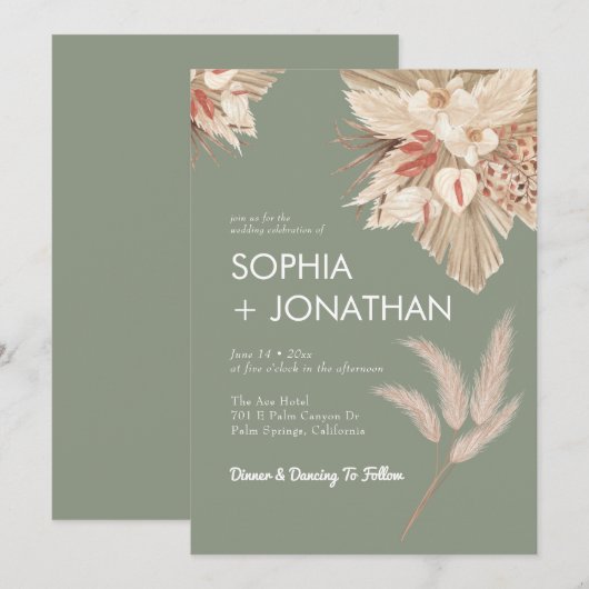 Pampas Grass Sage Green Wedding Modern Chic Kaart (Voorkant / Achterkant)