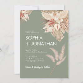 Pampas Grass Sage Green Wedding Modern Chic Kaart