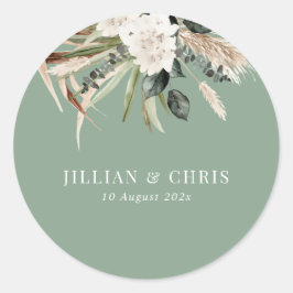 Pampas Grass Sage Green Wedding Ronde Sticker