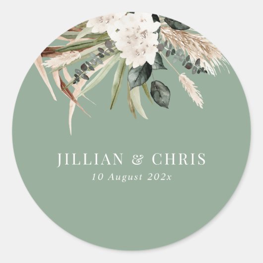 Pampas Grass Sage Green Wedding Ronde Sticker (Voorkant)