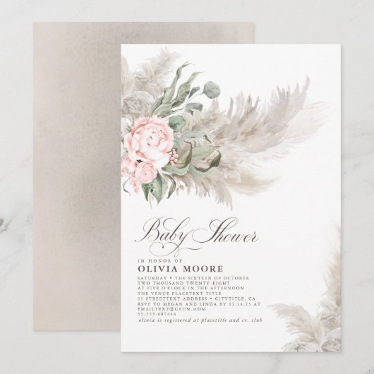 Pampas Grass Sage Greenery Floral Boho Baby shower Kaart (Voorkant / Achterkant)