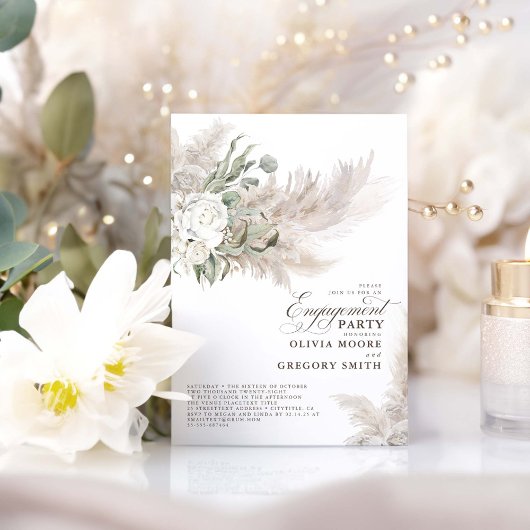 Pampas Grass Sage Greenery Floral Engagement Party Kaart